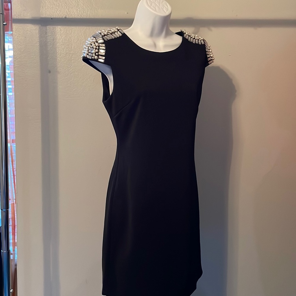 Black Beaded Shoulder Mini Dress Size Small